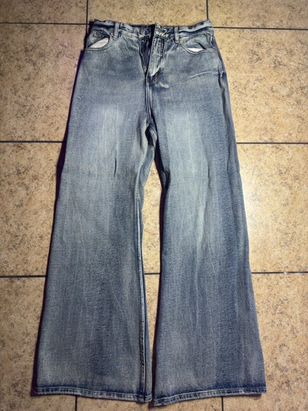 Maison Martin Margiela MM6 Jeans Blue Wide Leg Distressed Designer Denim Size 30